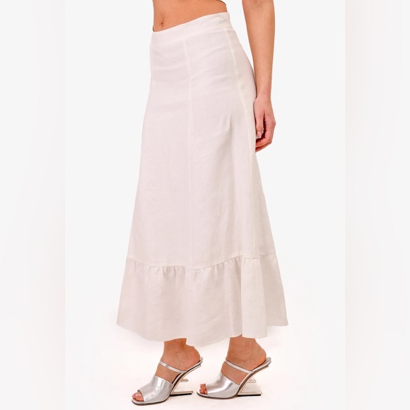 Reformation Dresses & Skirts - Reformation White Linen Ruffle Edge Midi Skirt